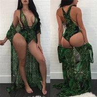 

sexy African print aldut women swimwear set cover up one piece thong swimsuit