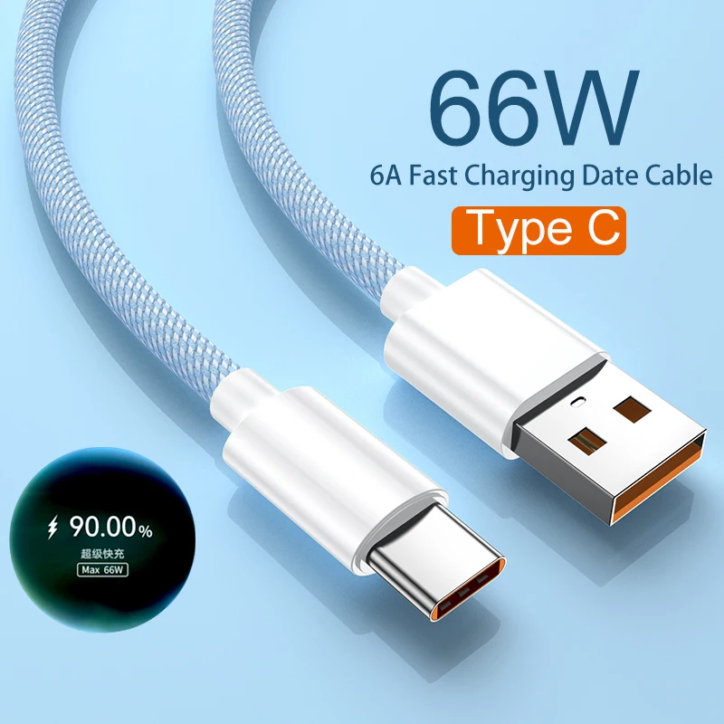 

Eonline66W 6A USB C Type-c Fast Charging Braid Data Cable Super Fast Charging For Huawei Xiaomi Mobile Phone Power Bank Charging