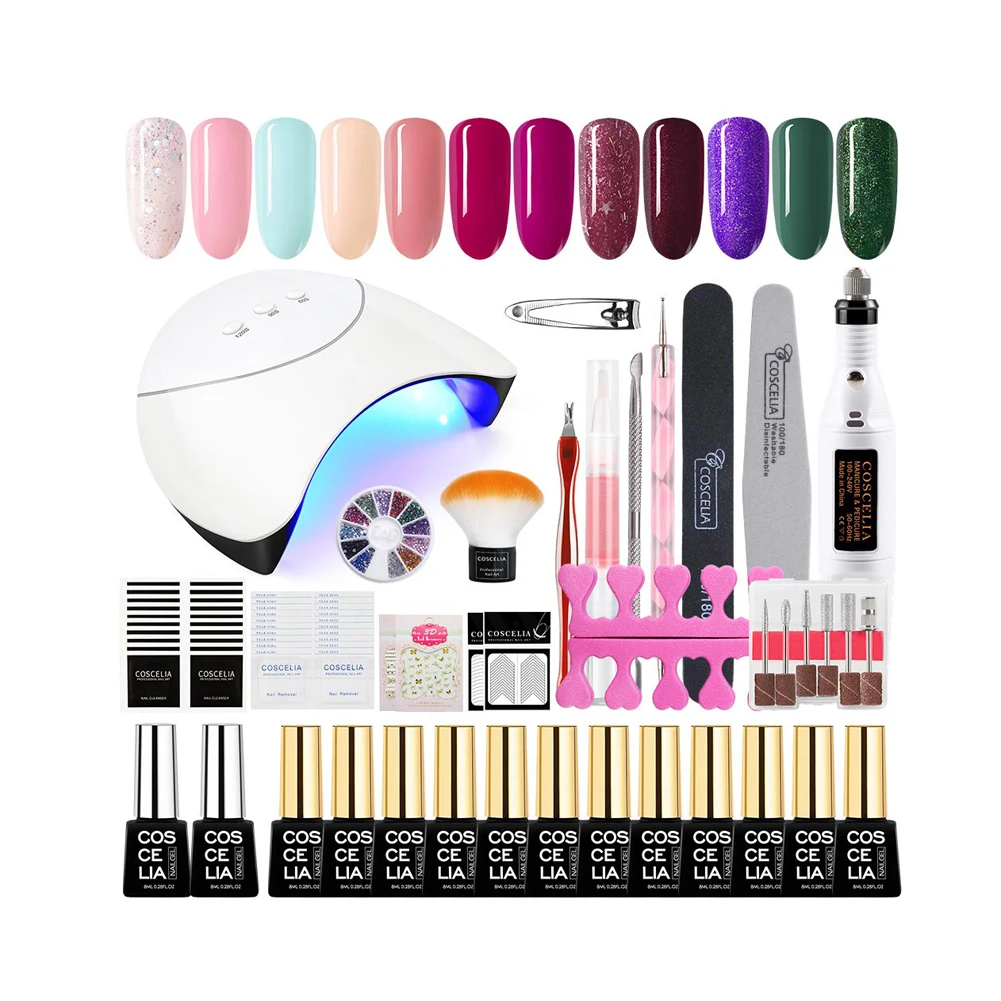 

COSCELIA High Quality Nail Color Gel Polish Set with Drill Nail Machine, 12 colors