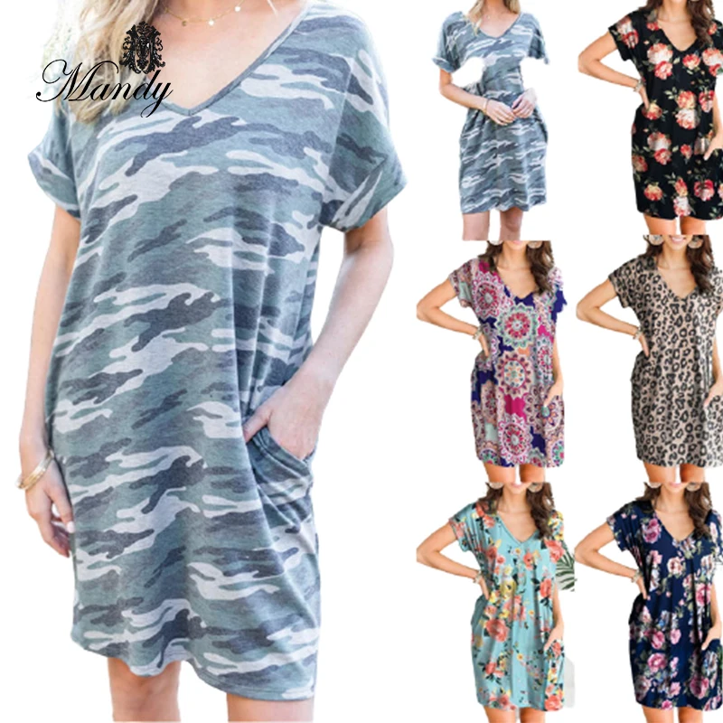

New Arrival V-neck High-quality Printed Dresses Tshirt For Women