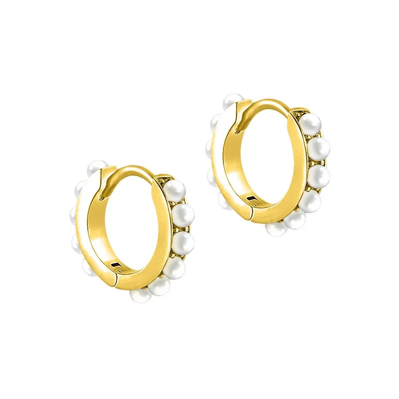 2022 NEW 925 Sterling Silver full round pearl hoop earrings with 18K Gold Plated for women