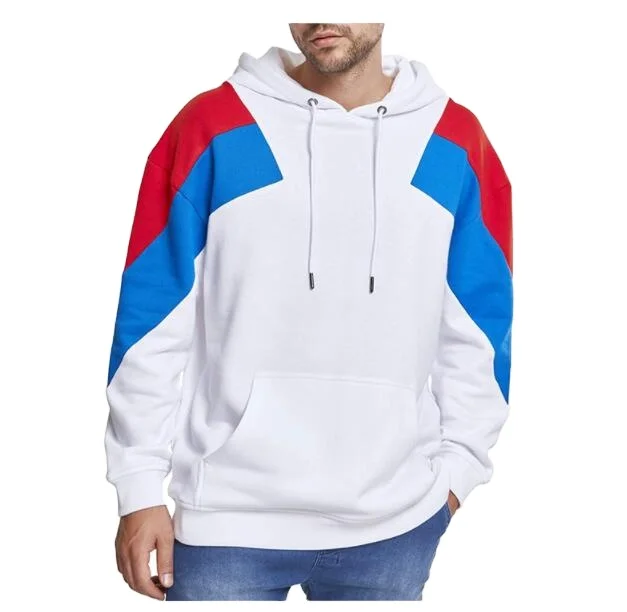 

Men's color matching large size solid color round tie hooded pullover new hooded sweater