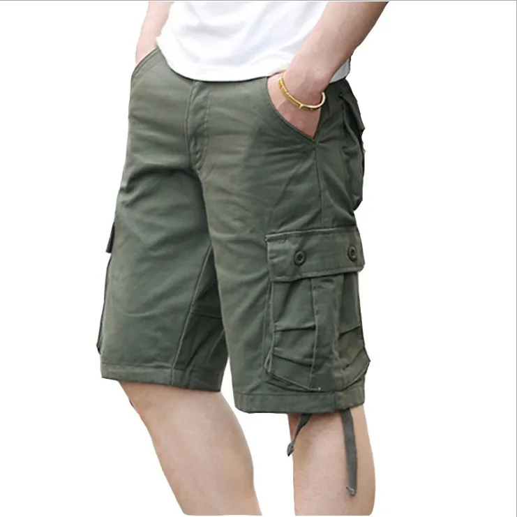 

2024 new Summer Mens Casual Cotton Washed Knee Length Cargo Shorts Men Mid Workout Bermuda short pants