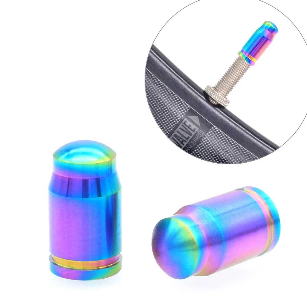 

Custom LOGO titanium alloy mountain road bicycle Valve Cap Bike parts Presta valve Caps Schrader valve caps, Oil slick/gold/blue