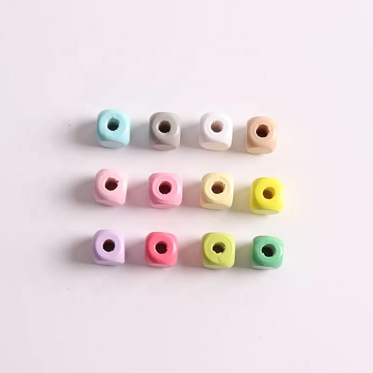Hot Sale Multicolour Home Decor 10mm square Wooden Beads for Jewelry Making