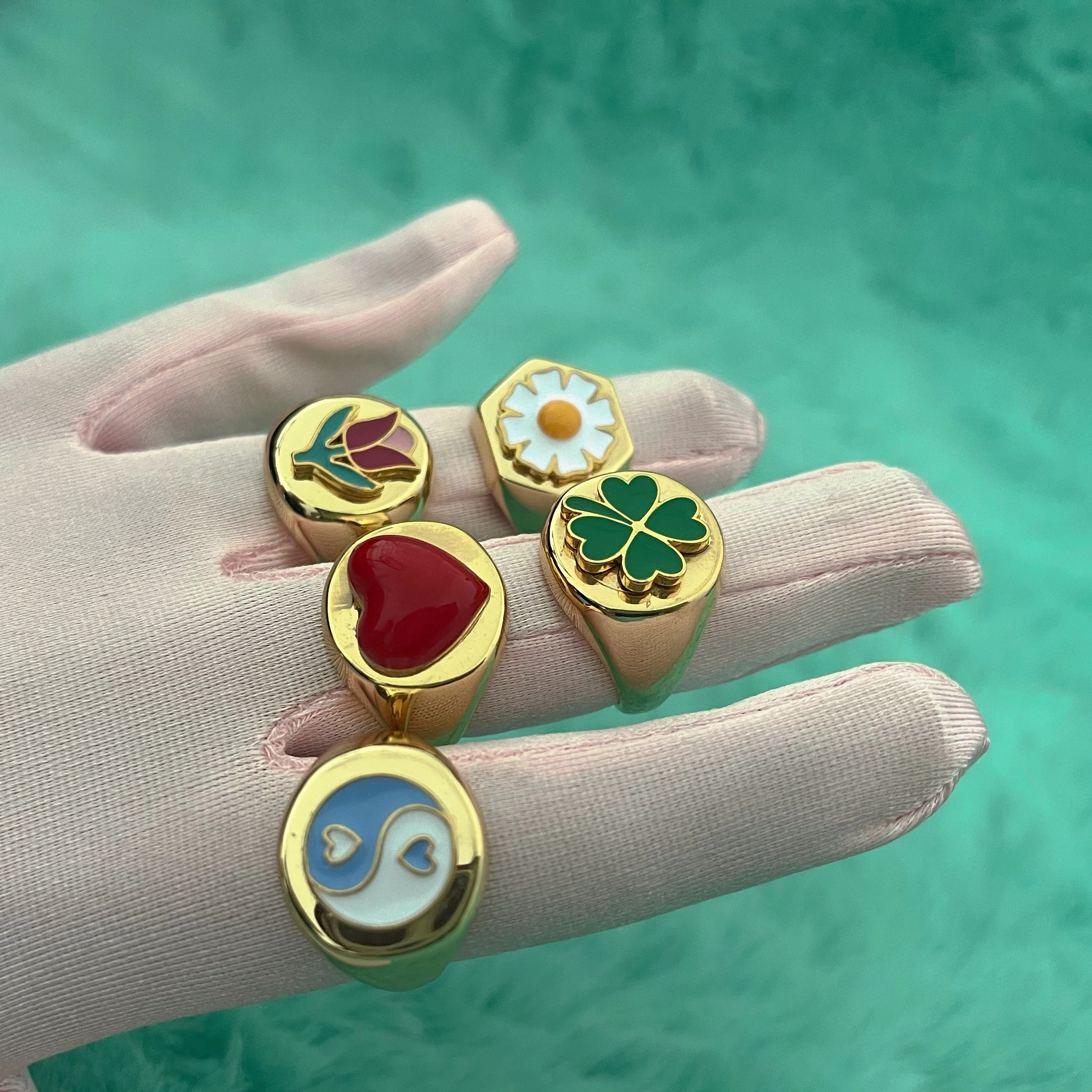 

2021 Jewelry Party Gifts For Women Girls Small Daisy Tulip Metal Rings Cute Gold Plated Butterfly Rings, Gold, silver