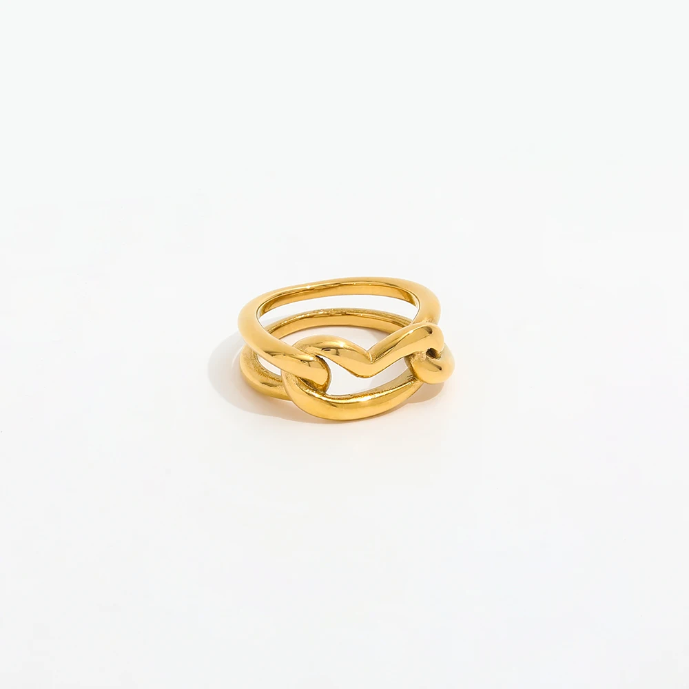 Joolim Jewelry Wholesale 18K Gold Plated Double-layer Lines Abstract Heart Stainless Steel Rings for Women Rings