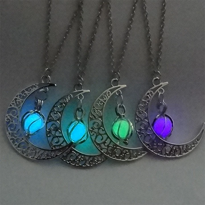 

Fashion Glow in the Dark Necklace 4 Colors Luminous Necklace Hollow Moon Necklaces for Women, Picture shows