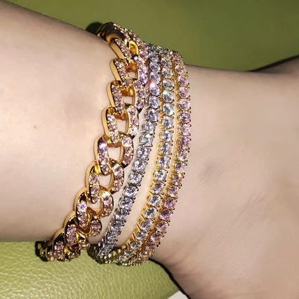 

High quality 3mm pink diamond tennis feet jewelry anklet for women