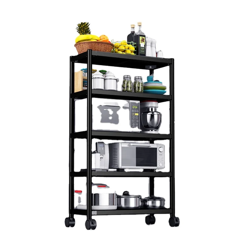 

Best-selling Silver Detachable Floor Standing Type Stainless Steel Mobile Kitchen Shelf For Kitchen Storage, Black