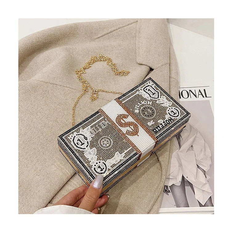 

Luxury Mini Box Purses Handbags Rhinestone Evening Clutches New Dinner Party Fashion Bags Dollar Money Shoulder Bag For Women