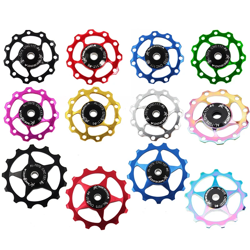 

Cycling Bike Aluminum Alloy Jockey Steel Bearing Wheel Rear Derailleur Pulley 11T 13T Bicycle Guide Pulley, Black/red/blue/gold/silver/green/purple