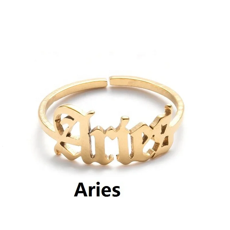 

Customized gold-plated letter finger zodiac signs English womens jewelry stainless steel ring, Gold color/white gold