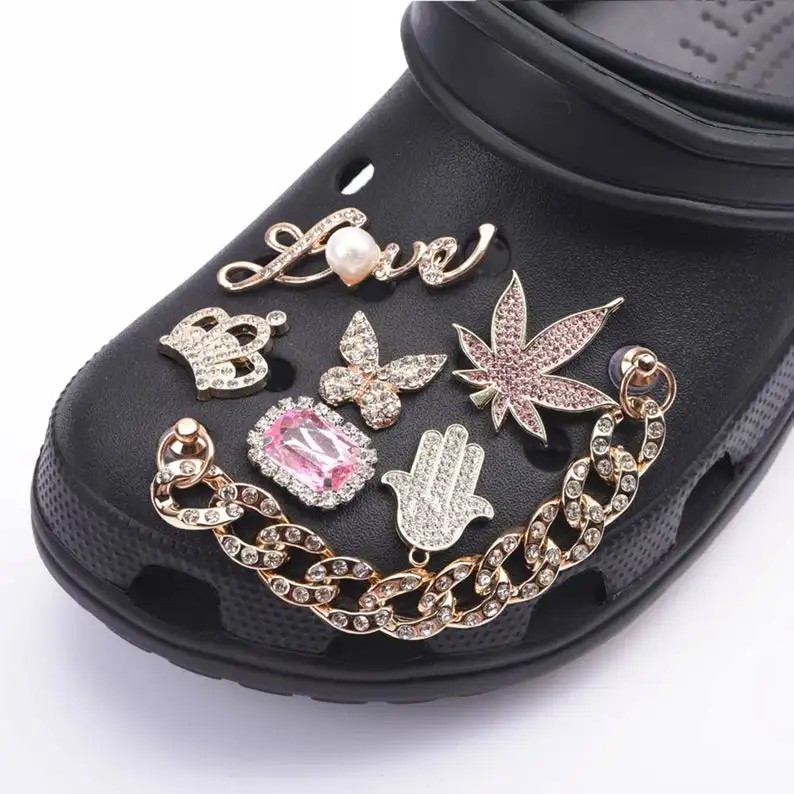 

High quality gold silver rhinestone brand chain charms for croc shoes