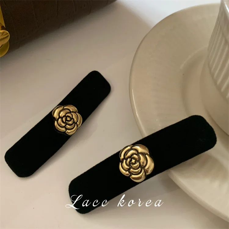 

Korean Camellia Hairpins Side Clip Hair Accessories Headdress Barrette Fashion Lady Retro Velvet Women Hair Clip