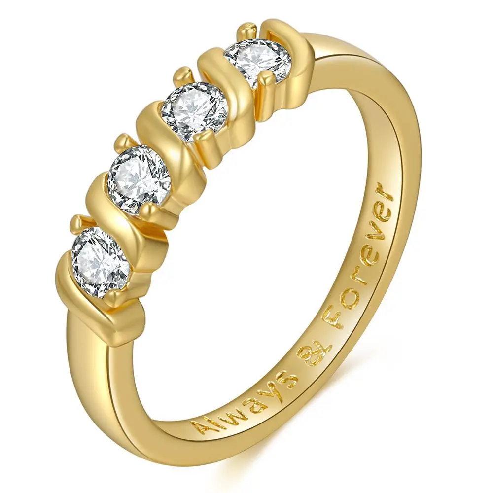 

Simple New Female Zircon Band Ring Brass 18k Gold Plated Row CZ Band Ring