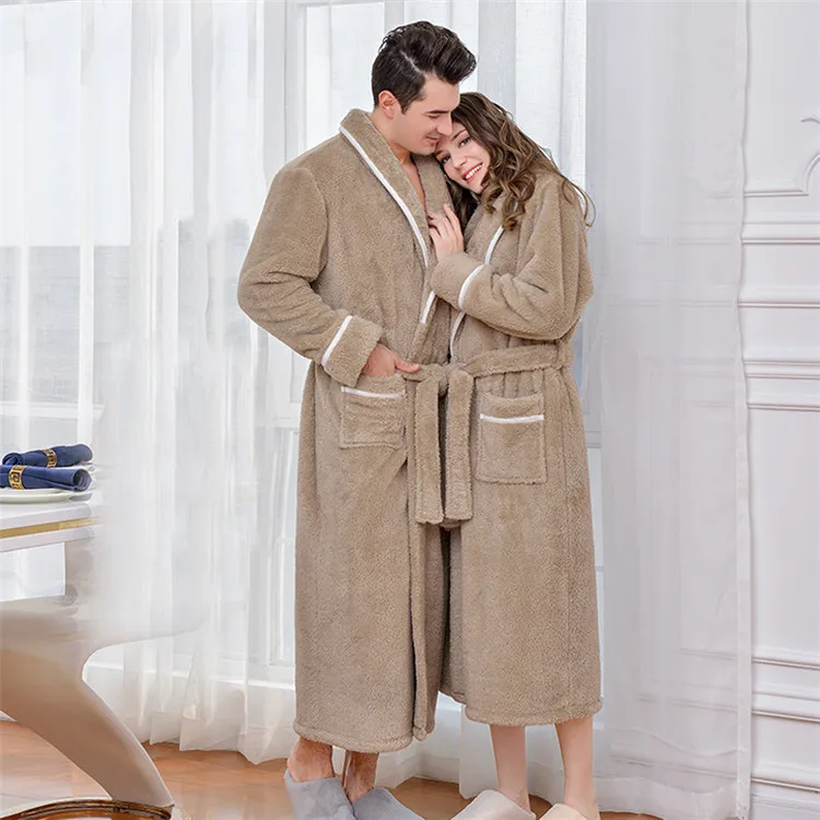 

Warm Winter Soft Sleep Gown Fleece Night Gown for Men and Women Night Robes Soft Warm Coral Fleece Bathrobe Home Wear