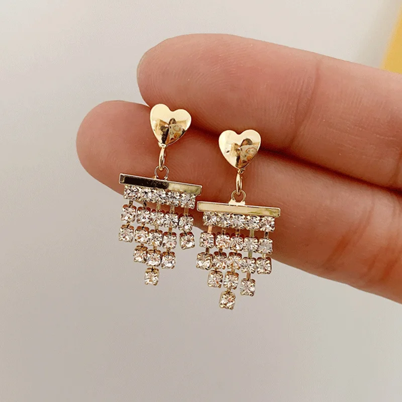 

Delicate Jewelry S925 Needle Diamond Grape Shape Tassel Earrings Rhinestone Crystal Heart Drop Earrings