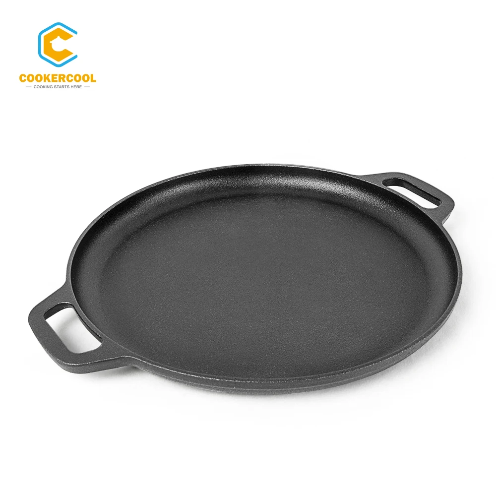 

Cookercool cheap cast iron non stick pizza pan round black pizza maker pan in stock