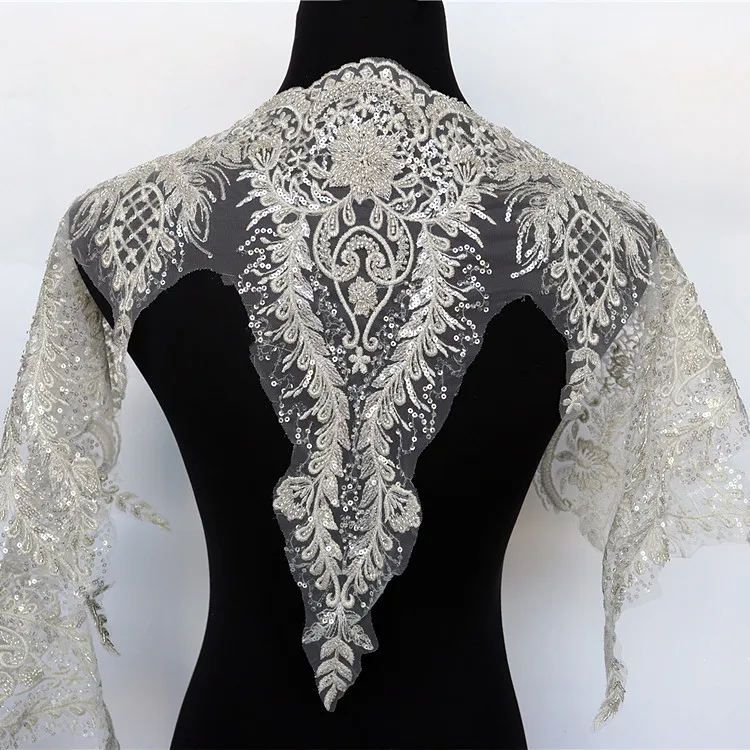 

Beaded lace wedding dress custom accessories trim lace, Silver