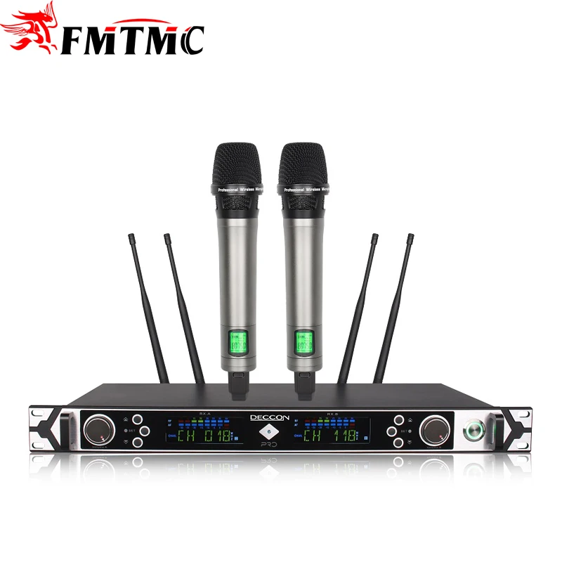 

Factory Price KTV-M6 Handheld Microphone Machine UHF610-950MHz Two Channel Lavalier Conference Professional KTV Wireless System, Silver/black