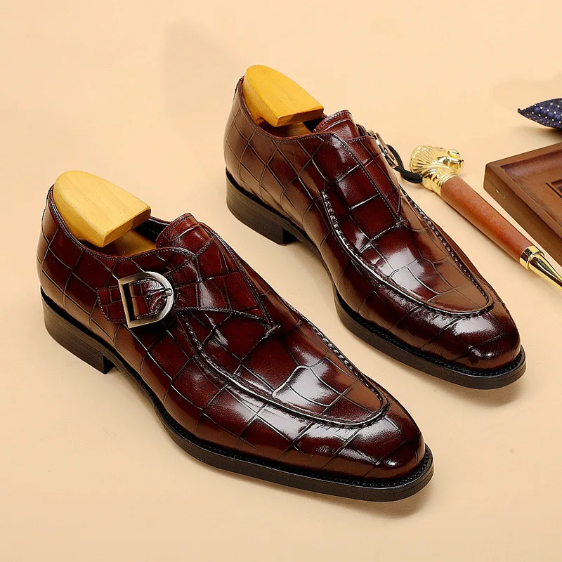 

Men's single shoes autumn and winter new fashion men's monk square toe men's shoes buckle dress shoes, Black, brown