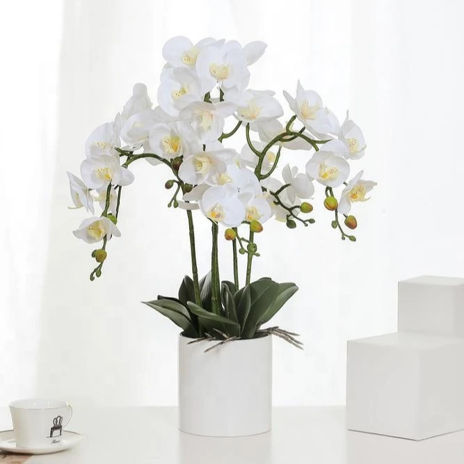 

TOP wholesale real touch 3D printing butterfly orchid home garden wedding bouquet artificial white orchid flowers bonsai