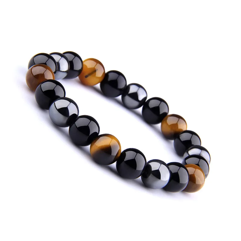 

Fashion Natural Tiger Eye Beads Bracelet Health Care Hematite Stretch Obsidian Beaded Bracelets For Men