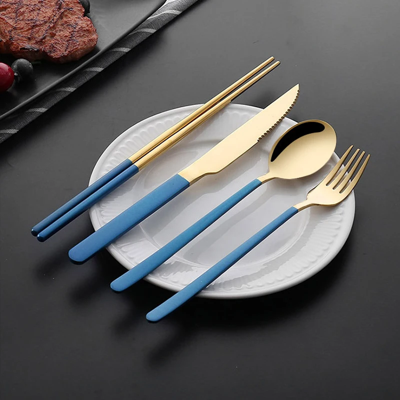 Factory wholesale Stainless Steel Cutlery Set exquisite spoon chopsticks talheres para buffet