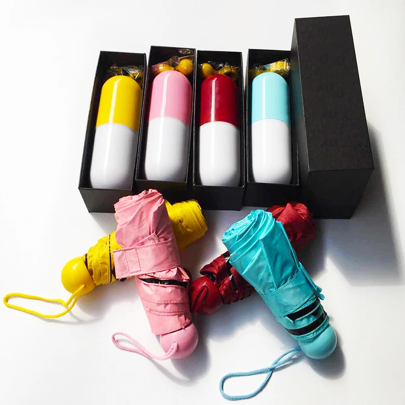 

amazon top seller Multi-color 5-fold 6-rib capsule umbrella personalized UV outdoor pocket umbrella