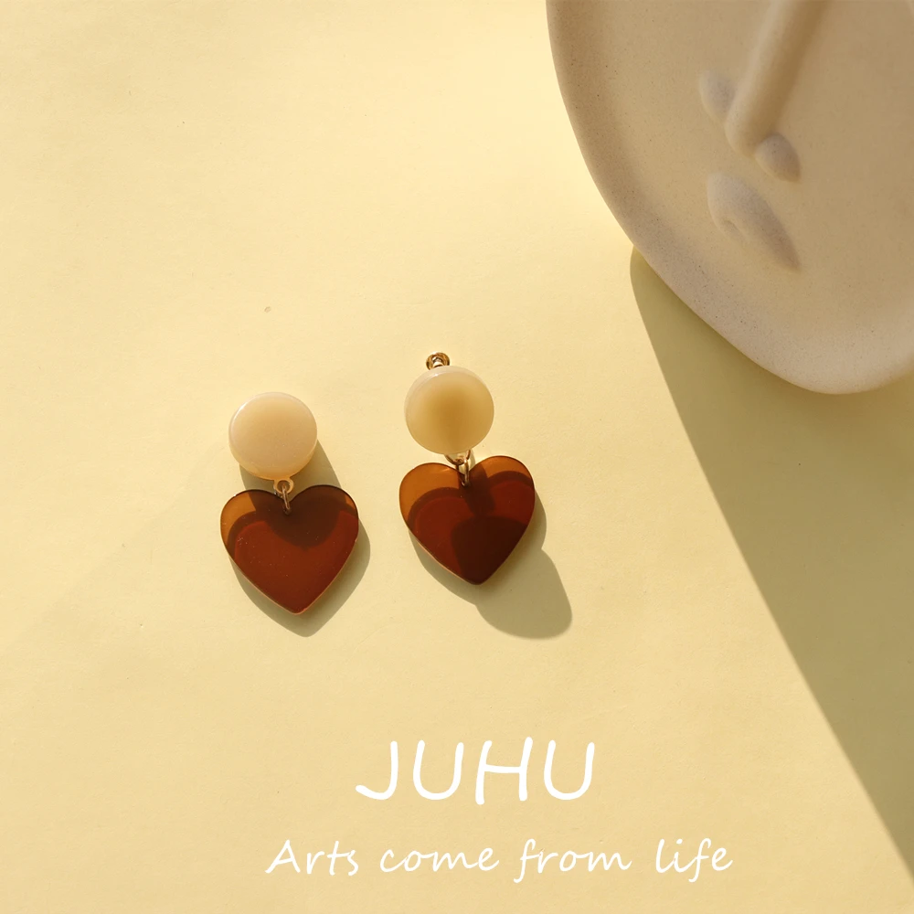 

JUHU Personality Original Creative Acrylic Transparent Heart Stud Earrings For Women Gift Party Jewelry, Colorful