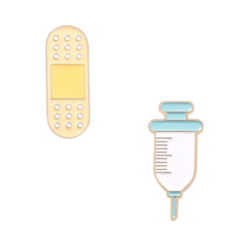 

Personality cartoon medical instrument badge syringe Band-aid shape alloy paint collar accessories brooch, As picture