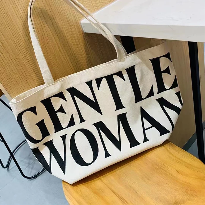

2021 Women Letter Print oversize Canvas Tote Handbag Ins Hot Reusable Big Shopping Bag Fashion Shoulder Sling Bag, 1 colors