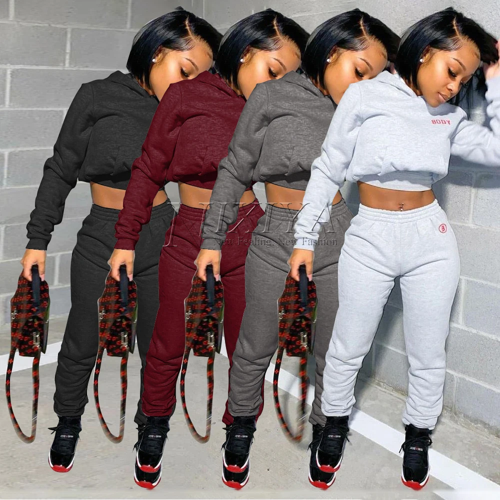 

Womens Joggers 2 Piece Crop Top Two Piece Pants Set Fall clothing Women Sweatsuit Set stacked sweatpants women, Shown