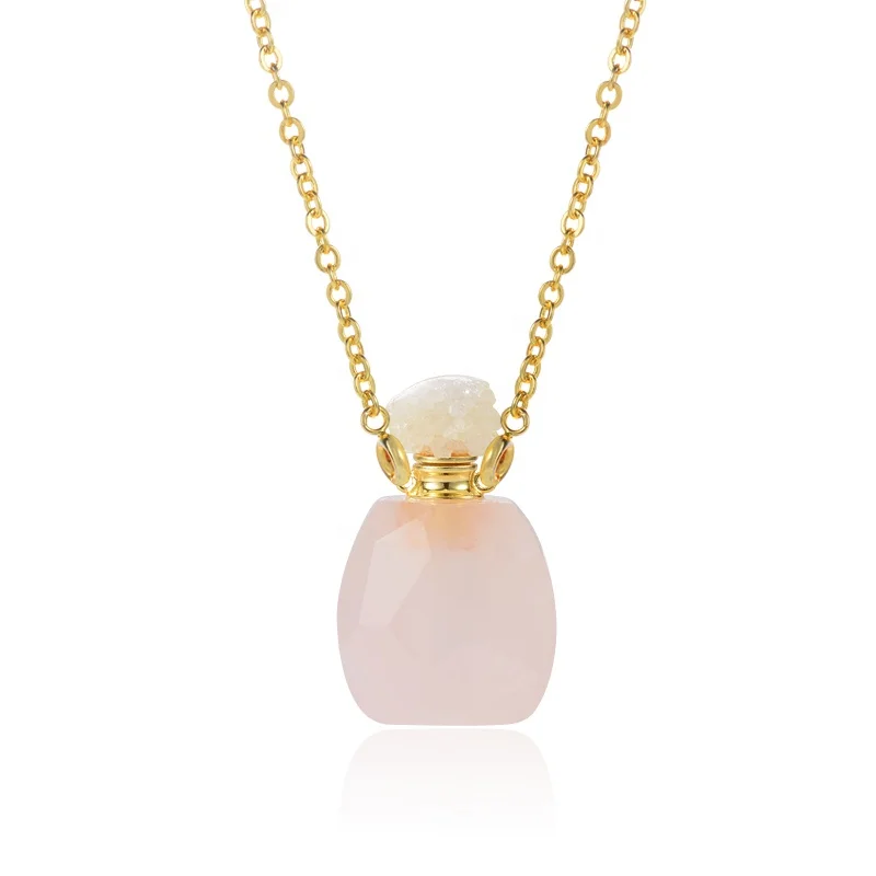 Newest Fashion Rose Quartz & Tiger Eye & Agate & Jasper Gemstone Stone Perfume Necklace Pendants Bottle Pendant