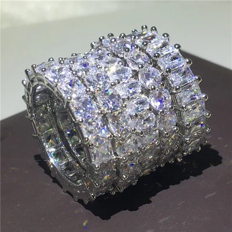 

Rhodium Plating Copper Zircon Luxury Jewelry CZ Wedding Band Ring 4A CZ Engagement Wedding Band Rings, White gold
