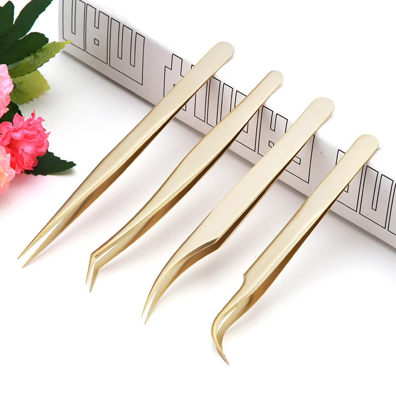 

Wholesale Eyelash Extension Tweezers Private Label Supply Volume Tweezers Pointed Rose Gold Eyelash Extension Tweezers, Golden