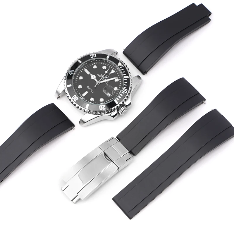 

20mm Luxury Deployment clasp TPU Watch Band Cut to Size Adjustable Wrist Rubber Band Black Quick Release Watch Strap Man