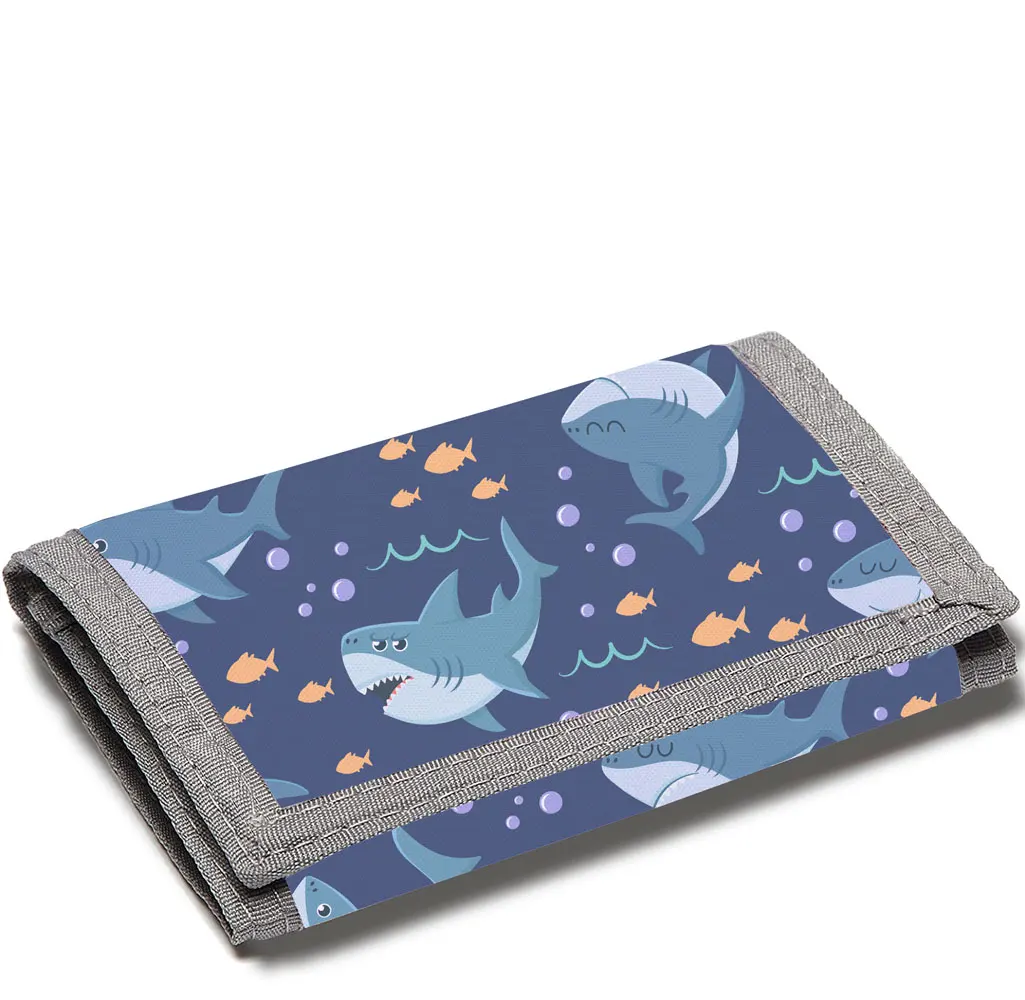 

Drop shipping Amazon Custom design print on demand cute shark pattern sublimation zipper money clip children kids purse wallet