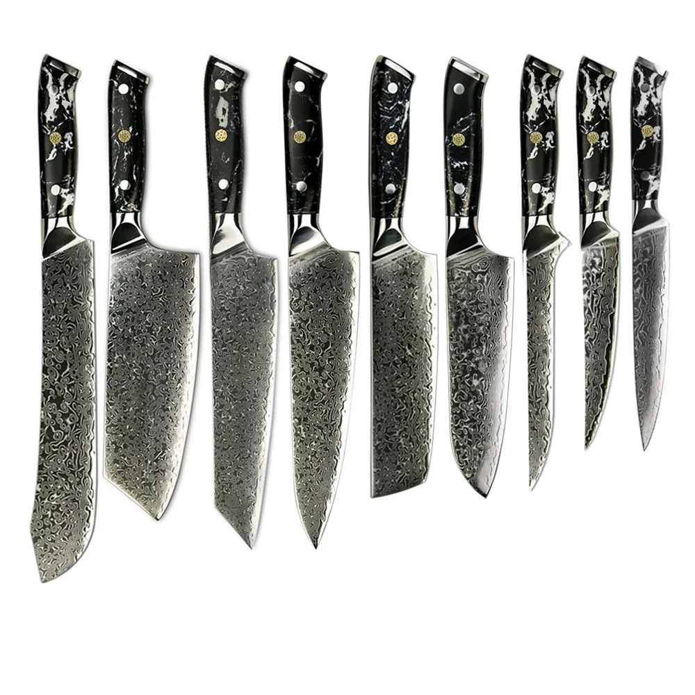 

Newest Turquoise Stone Handle Japanese Damascus Steel VG10 Professional Cooking Knife Set, Customized color