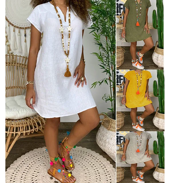 

Dresses Loose Casual Fabric for Dress for Women Italy Cotton Linen Dress 2020