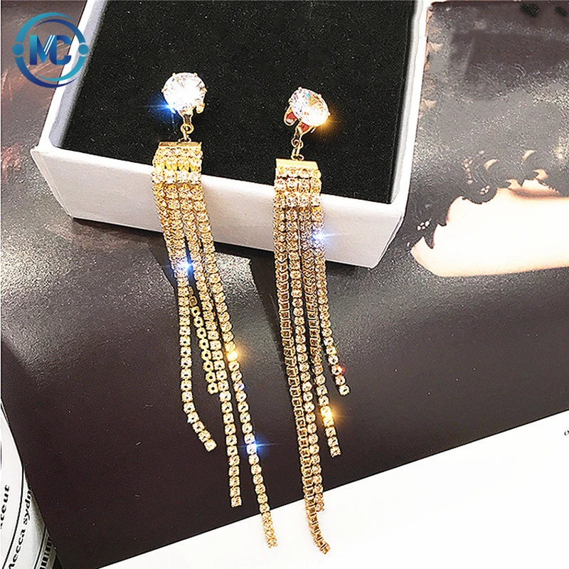

Women Crystal Earrings Fashion Zircon Bling Bling Jewelry Tassel Earrings