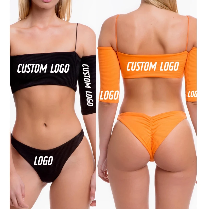 

Free Shipping strap half sleeve Custom Logo Color Bikinis Woman Swimwear Eco Friendly fabric provided customized Bikini