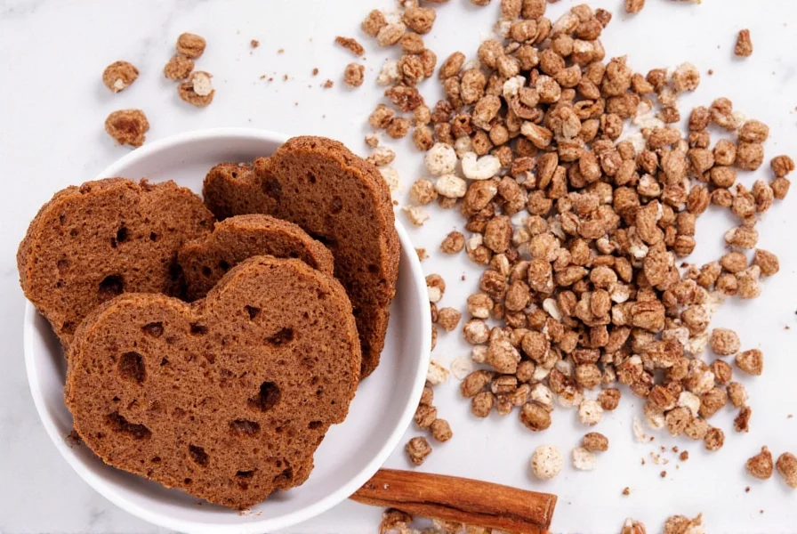 Close-up of Chocolate Cinnamon Toast Crunch cereal pieces showing chocolate and cinnamon squares in a bowl with milk
