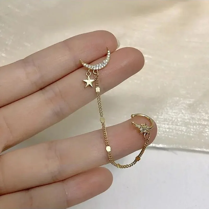 

2021 trendy jewelry rhinestone star moon new fashion earings cuff
