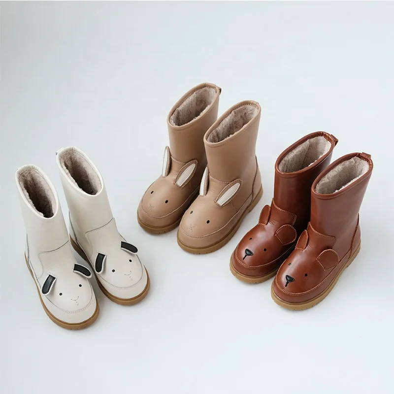 

New Arrivals 2021 Vintage Style Leather Mid Knee Fur Children Winter Snow Boots For Kids, Customized