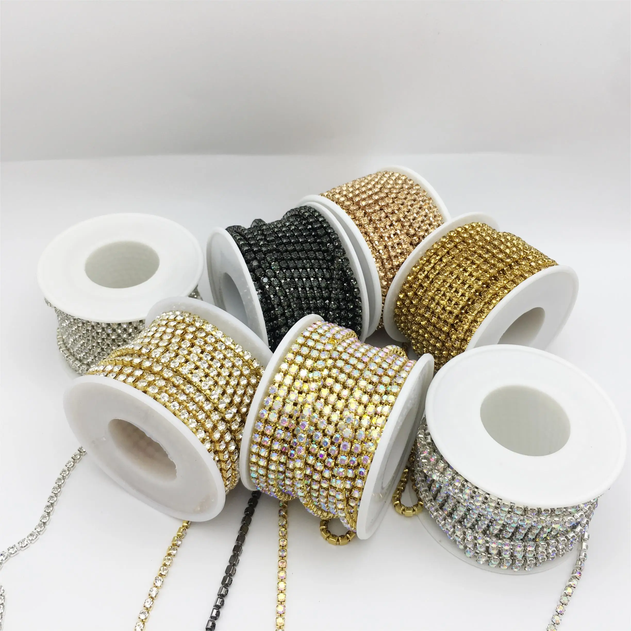 SINRONG SS12 6-Color Flatback Crystal Rhinestone Diamond Chain Seam Drill Cup Chain Decoration for Made of Glass