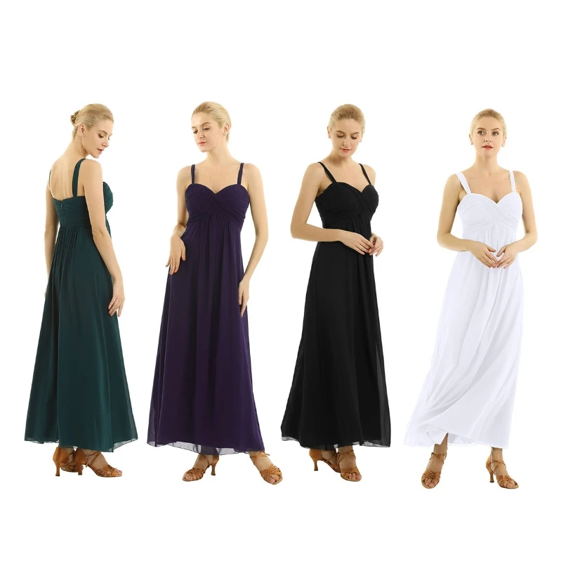 

Women Ladies Chiffon Pleated Bridesmaid Dress Long Evening Prom Gown Sleeveless Evening Gowns