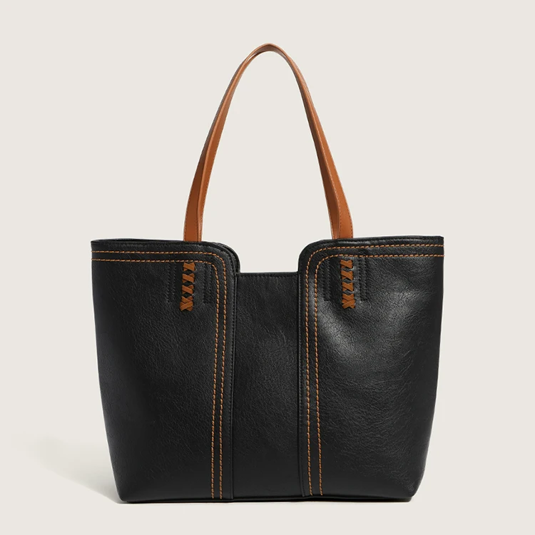 

Hot Sale Ladies Fashion Portable Large Capacity Handbags Shopping PU Leather Tote Shoulder Bag Vintage Bag, As show