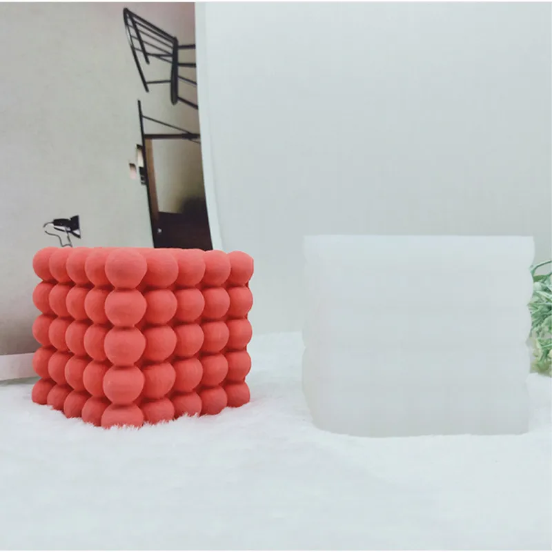 

3D Magic Ball Cube Candle Silicone Mold Candle Making Cake Square Bubble Candle Mould, As the picture